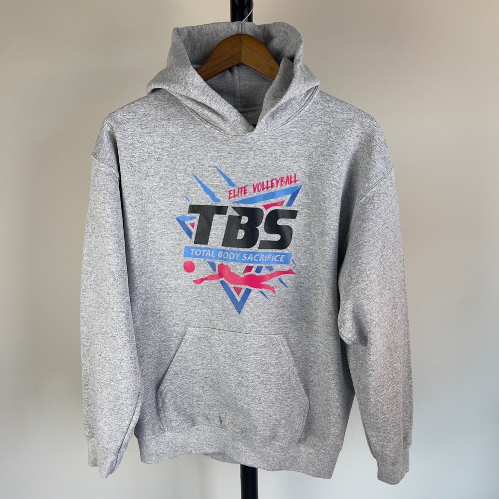 Gildan TBS Total Body Sacrifice Elite Volleyball Hoodie Grey Medium Graphic